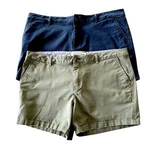 Two Amazon Essentials Shorts Size 14/18/46 One Olive Green One Navy Blue